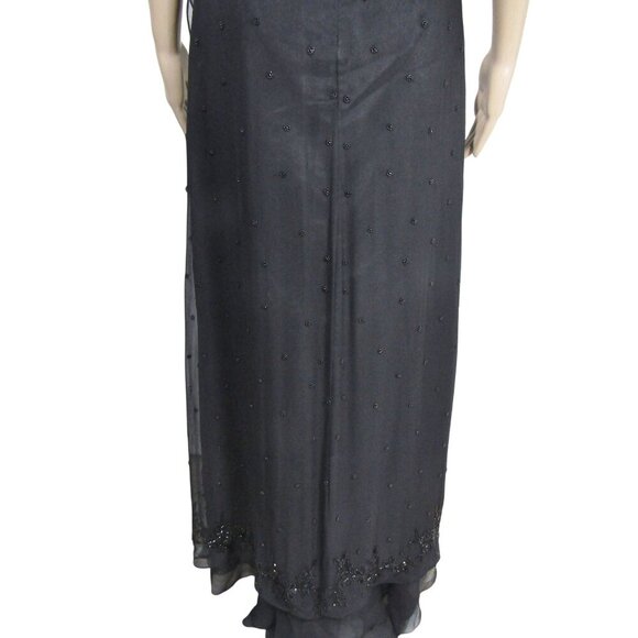 VTG Y2K Scala SILK S Beaded ASYMMETRICAL Whimsigoth Black Prom Maxi Dress - Picture 8 of 13